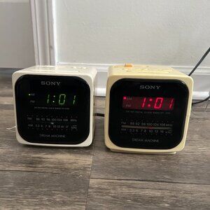 2 Vintage Sony Dream Machine AM/FM Radio Alarm Clock Model ICF-C120/C121 TESTED